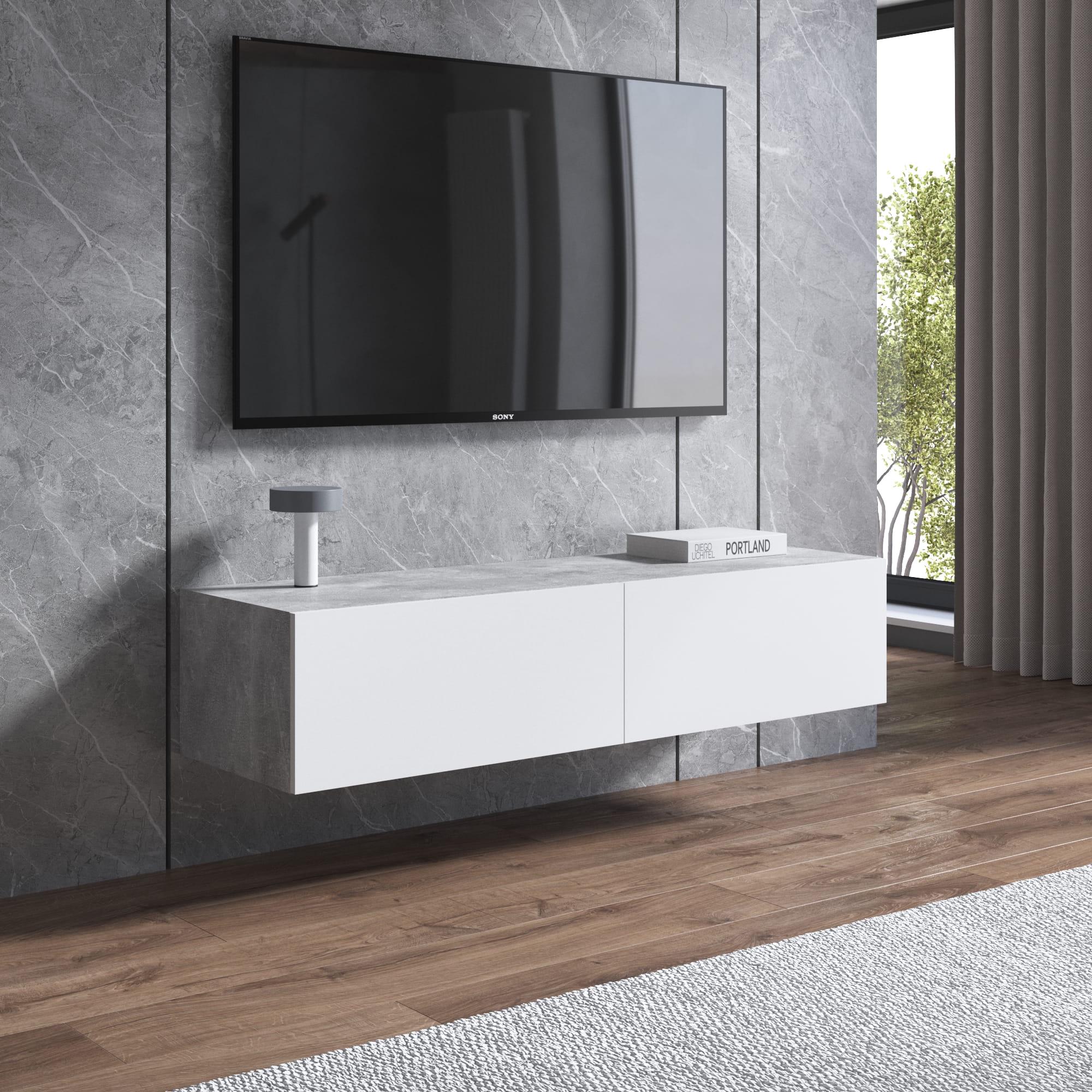 Тумба під телевізор навісна ЛДСП Бетон/Білий Тумба під телевізор навісна ЛДСП Бетон/Білий