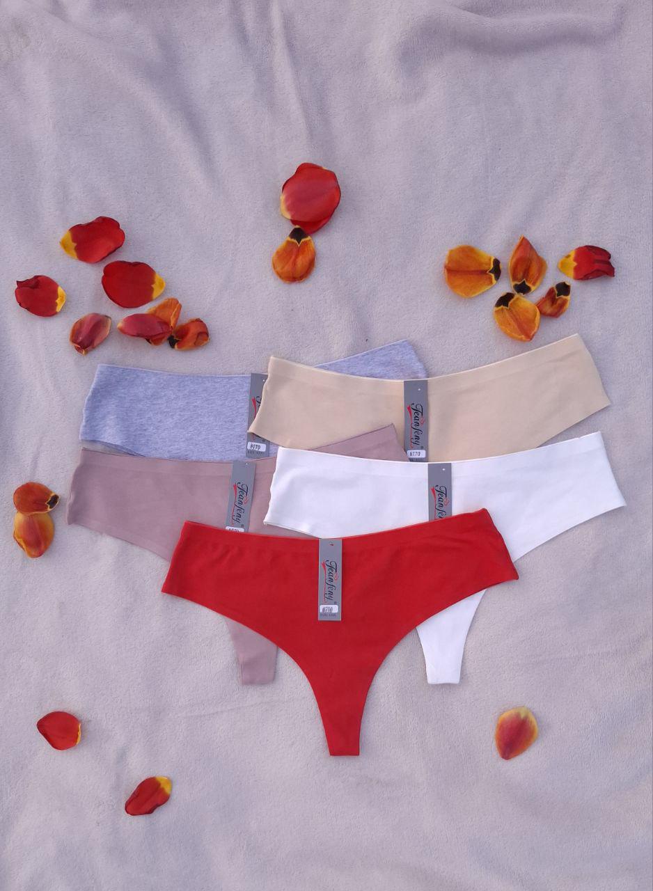 Трусы бесшовные стринги из натурального хлопка набор 6 шт. 3XL (8770)