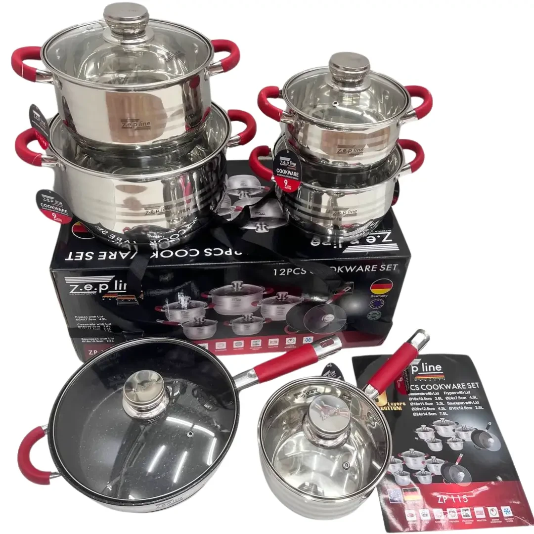 Набір кухонного посуду з нержавіючої сталі з товстим дном Zepline ZP-115 12 предметів Набір кухонного посуду з нержавіючої сталі з товстим дном Zepline ZP-115 12 предметів