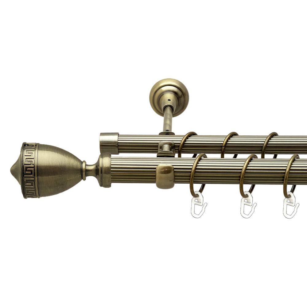 Карниз Orvit Афіна металевий дворядний відкритий рифлена труба кільце металеве 25/19 мм 200 см Антик (00-00018269)