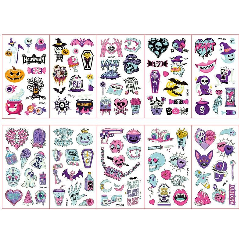 Светящиеся тату Хэллоуин 10 листов (10899)