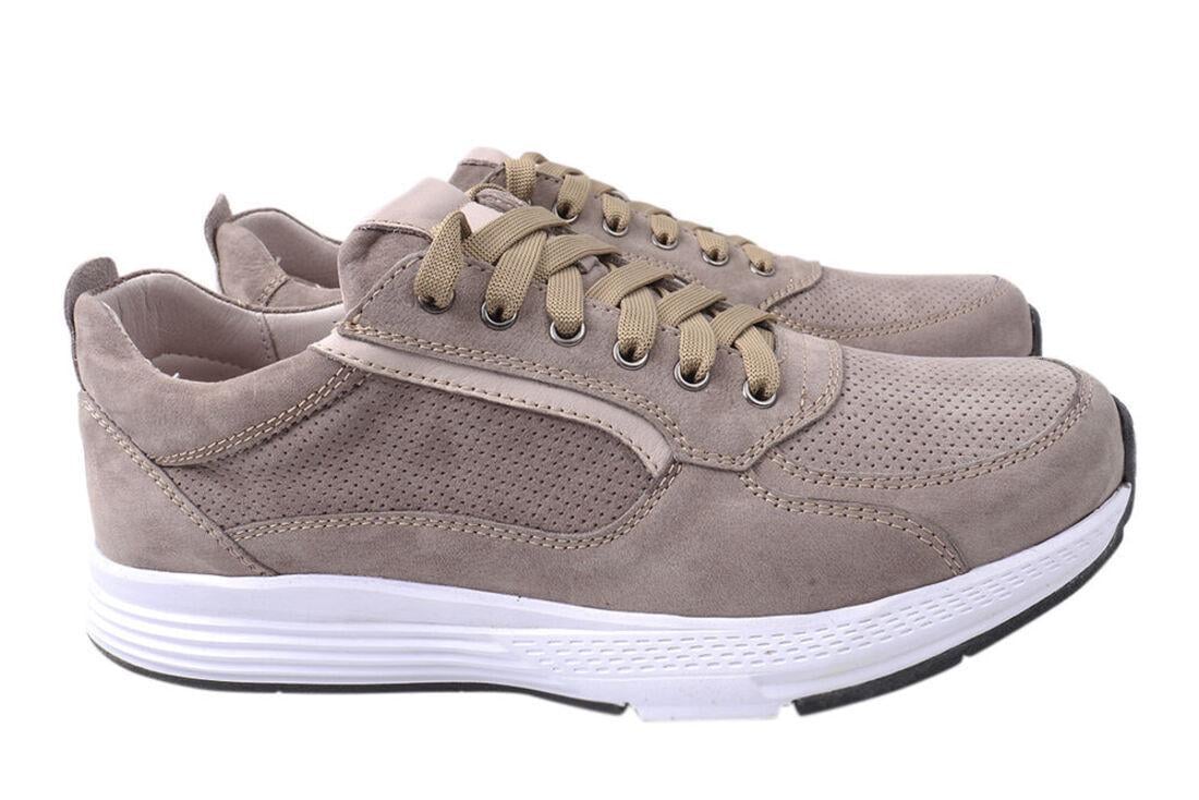 Кроссовки мужские Detta из кожи-нубука на низком ходу на шнуровке р. 40 Визон (58-21DTS)