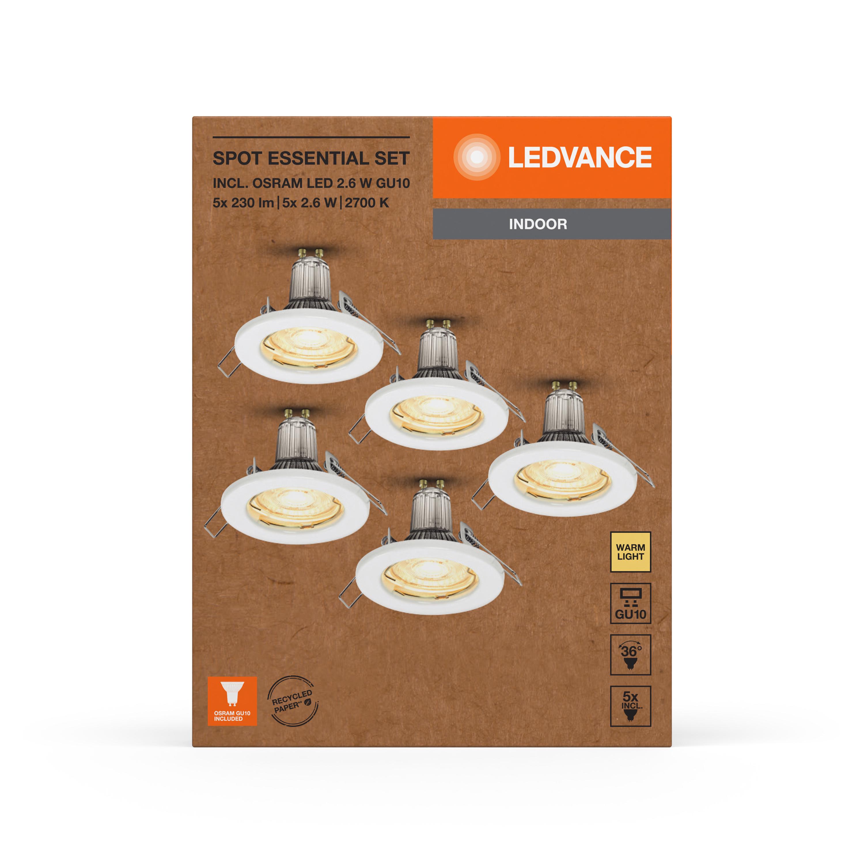 Світильник спот Ledvance SPOT ESSENTIAL SET 2,6W 220V 230lm 2700K GU10 95х80 мм 5 шт. (4099854103667) - фото 3