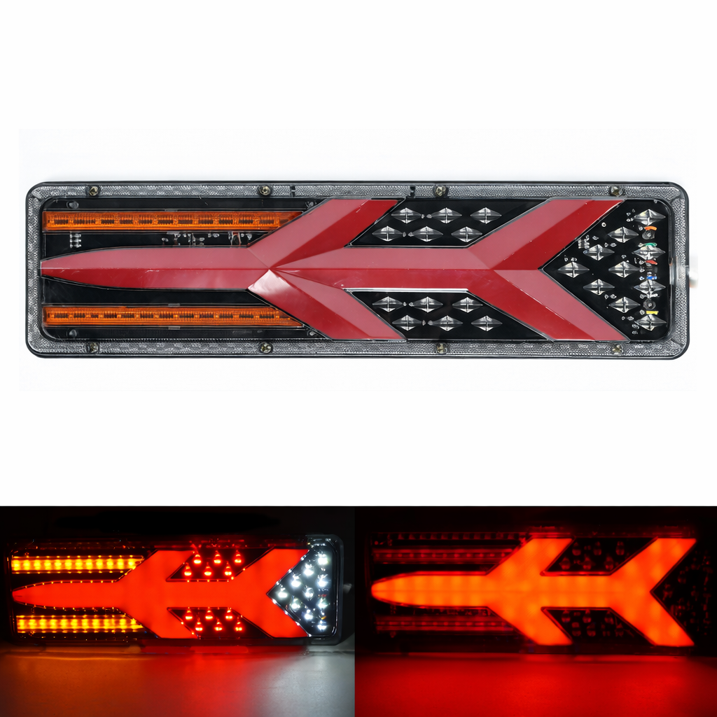 Ліхтар задній світлодіодний 24 В стоп габарит поворотник задній хід IP67 46х13 см