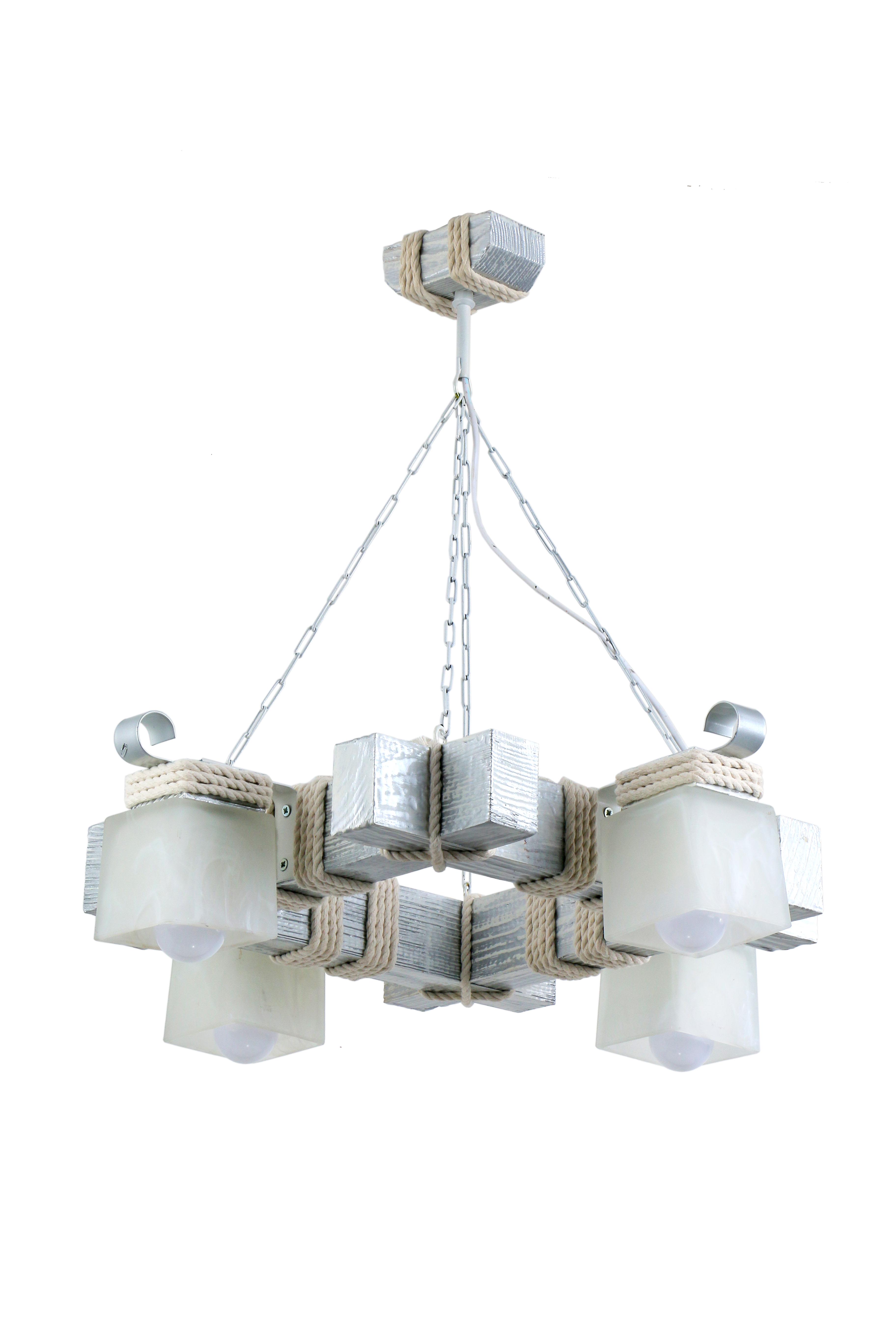 Люстра деревянная Sirius на 4 плафона Белое серебро (S7013/4)