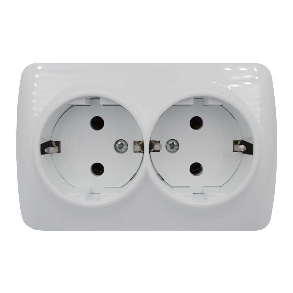 Розетка двойная с заземлением EL-BI ALSU накладная Белый (504-010200-907)