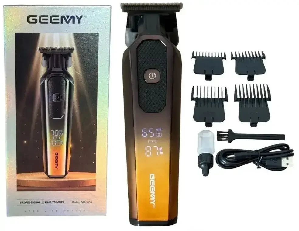 Машинка для стрижки Geemy GM-8058Q с LCD дисплеем и 4 насадки аккумуляторная (9989)