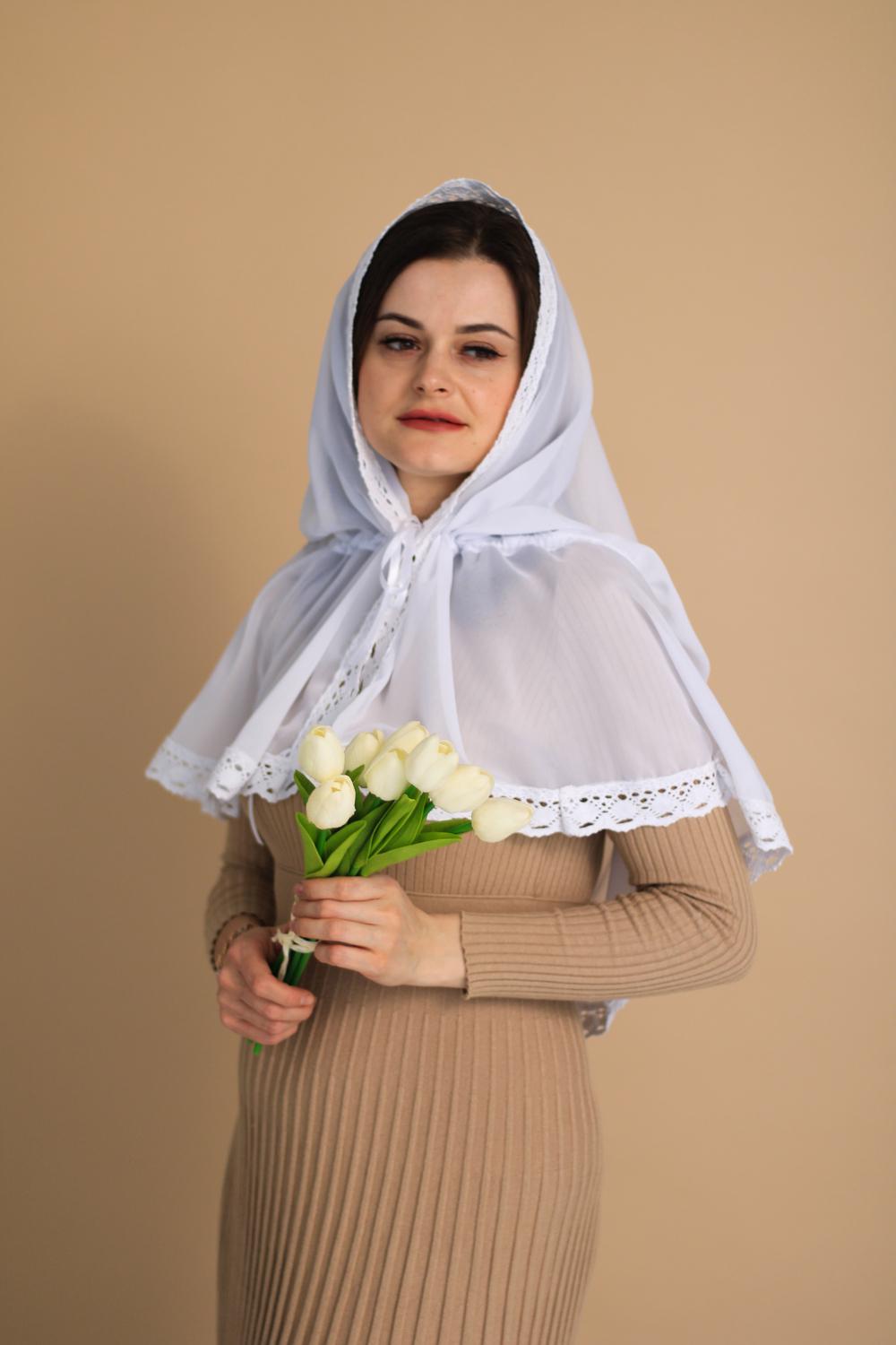 Палантин для храму на голову Білий (п012) - фото 5 Палантин для храму на голову Білий (п012) - фото 5