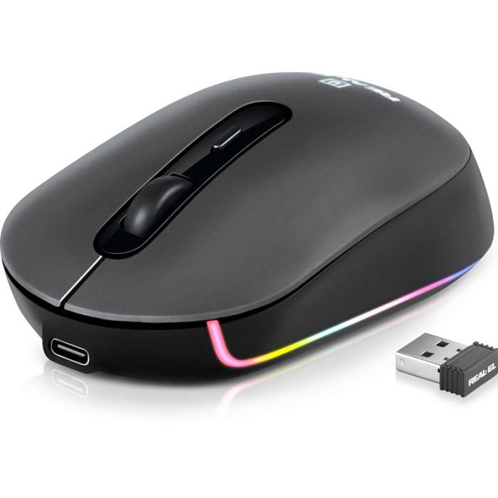 Компьютерная мышка беспроводная Real-el RM-470W BT 2,4 гГц 2400 DPI Темно-серый (36799461)