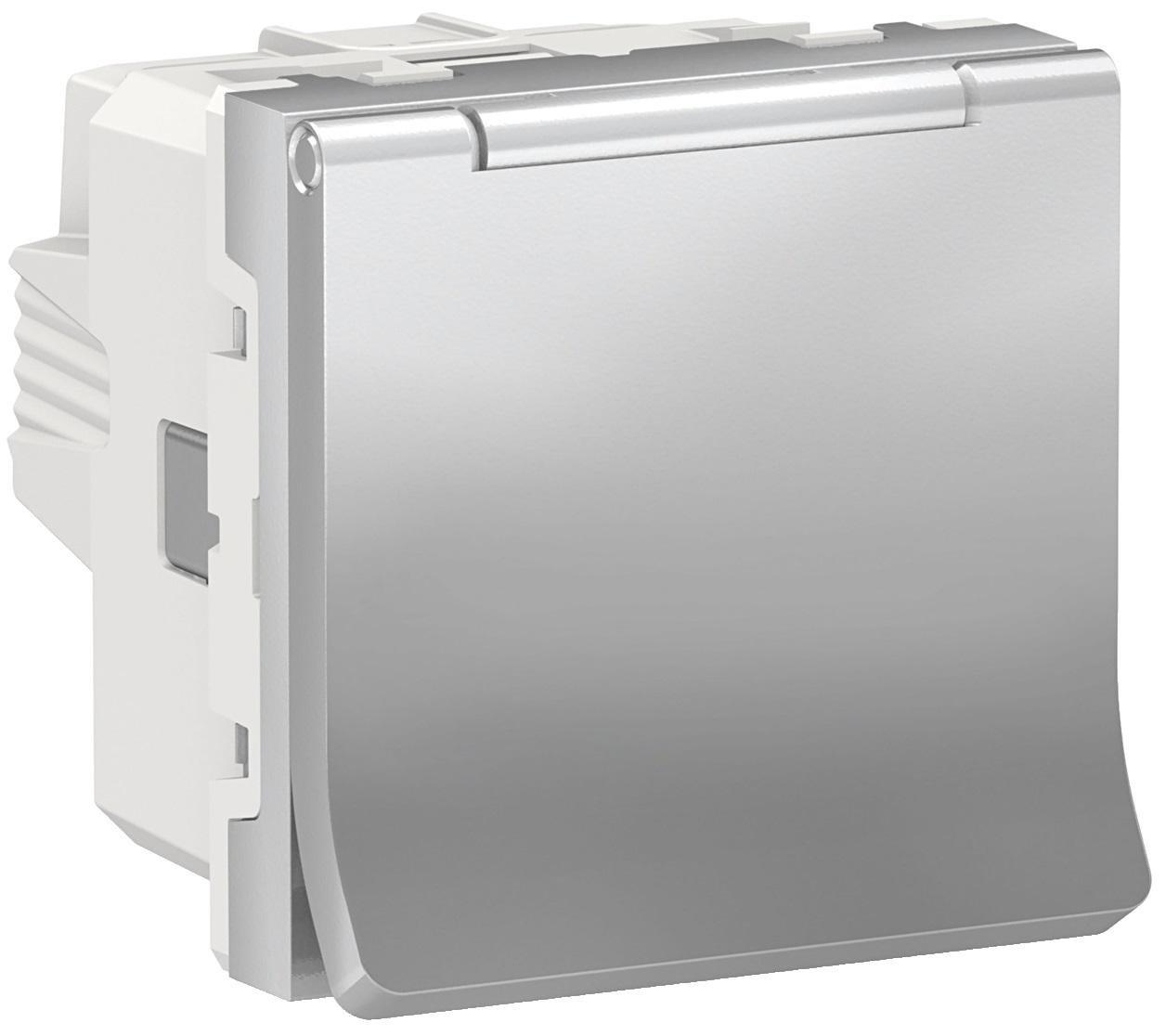 Розетка Schneider Electric Unica New з клемами/шторками та кришкою 16А Алюміній (NU303730TA)
