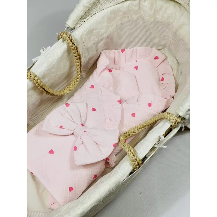 Детский муслиновый конверт Сердечки 80х80 см Розовый (40500509)