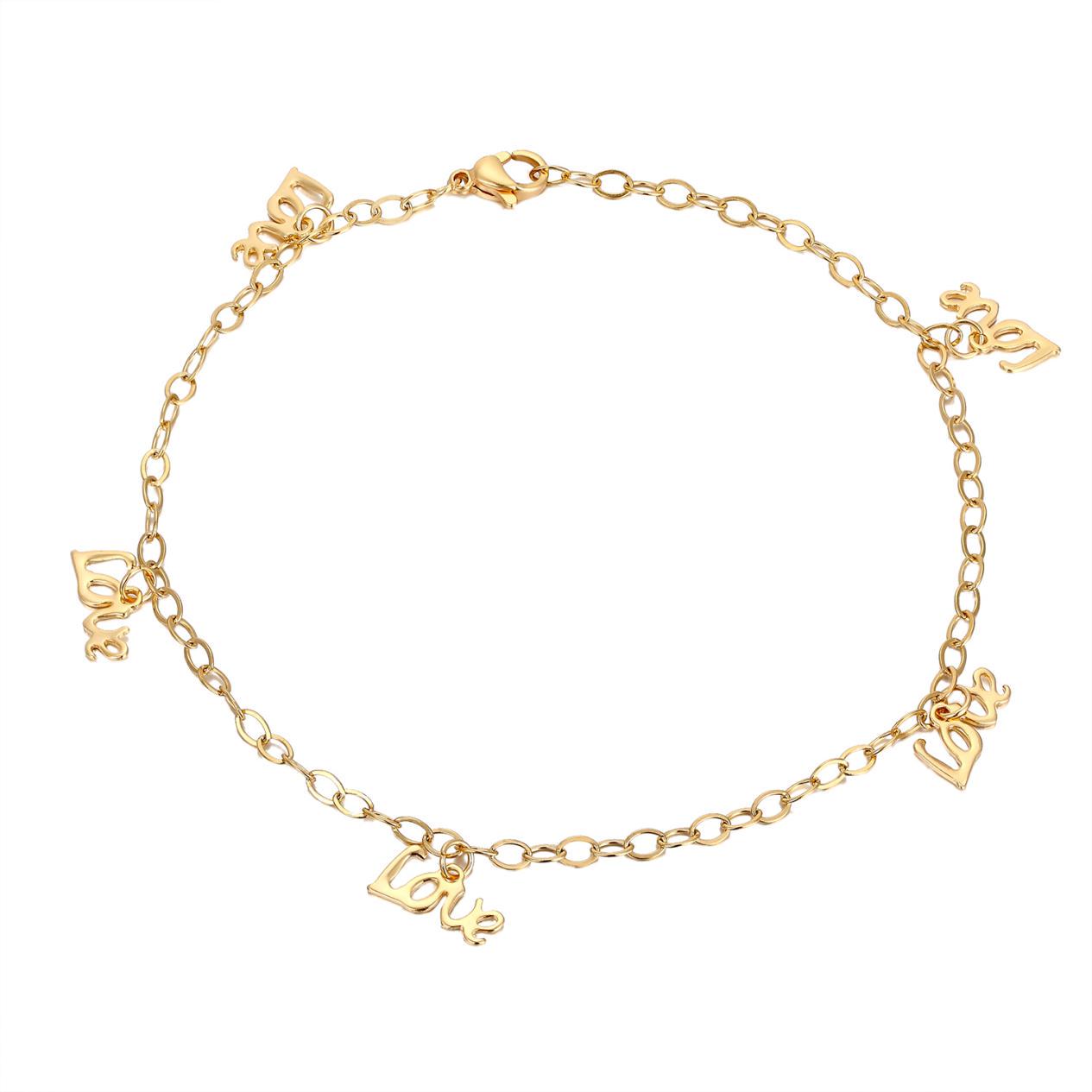 Браслет женский на ногу Love с позолотой из медицинской стали 26 см (BA-021)