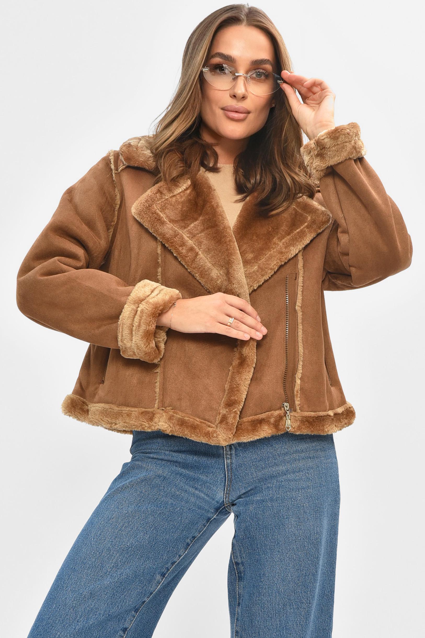 Дубленка женская на искусственном меху S Коричневый (205647) - фото 2