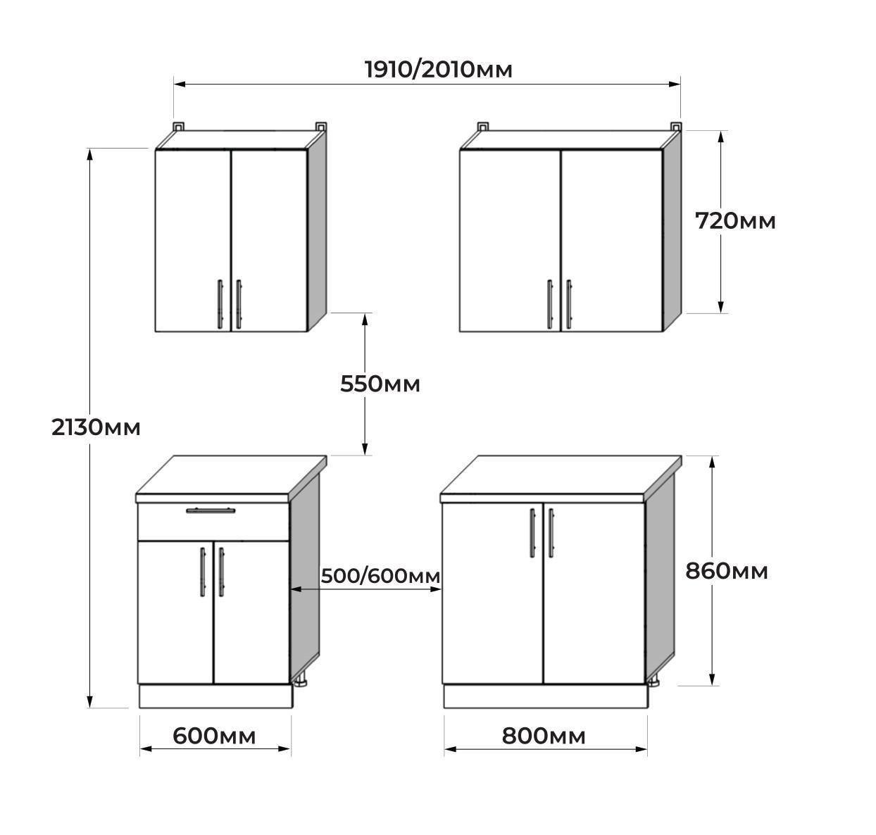 Комплект кухни К-2 Эверест Оптима со столешницей 1,9 м Крафт золотой/Антрацит (ЕК-25007) - фото 4