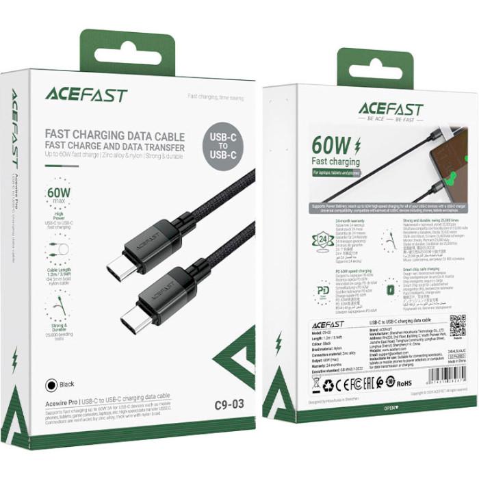 Кабель Acefast C9-03 USB 2.0 USB-C to USB-C 1,2 м 60W 3A Black (6974316282679) - фото 5 Кабель Acefast C9-03 USB 2.0 USB-C to USB-C 1,2 м 60W 3A Black (6974316282679) - фото 5