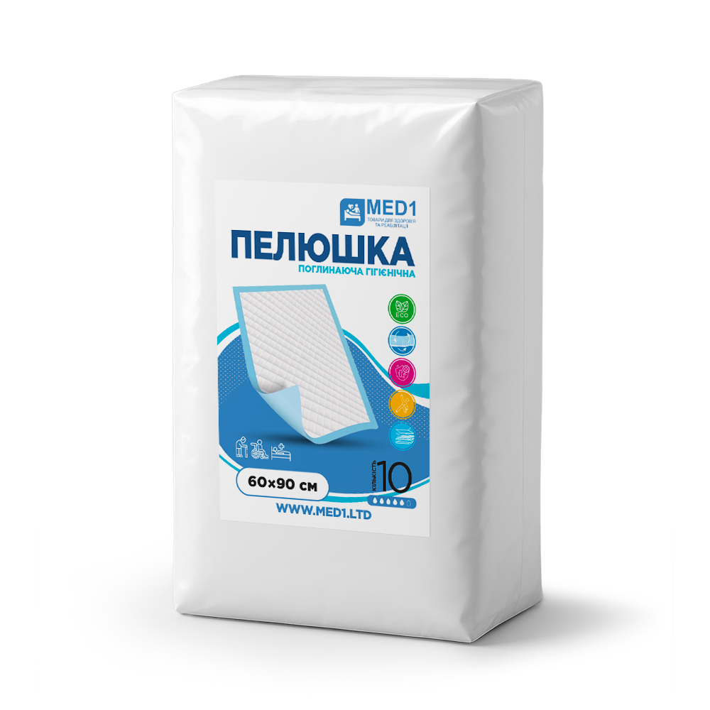 Пеленка медицинская гигиеническая MED1-WC03 поглощающая одноразовая 60х90 см 10 шт. (MED1-WC03609010)