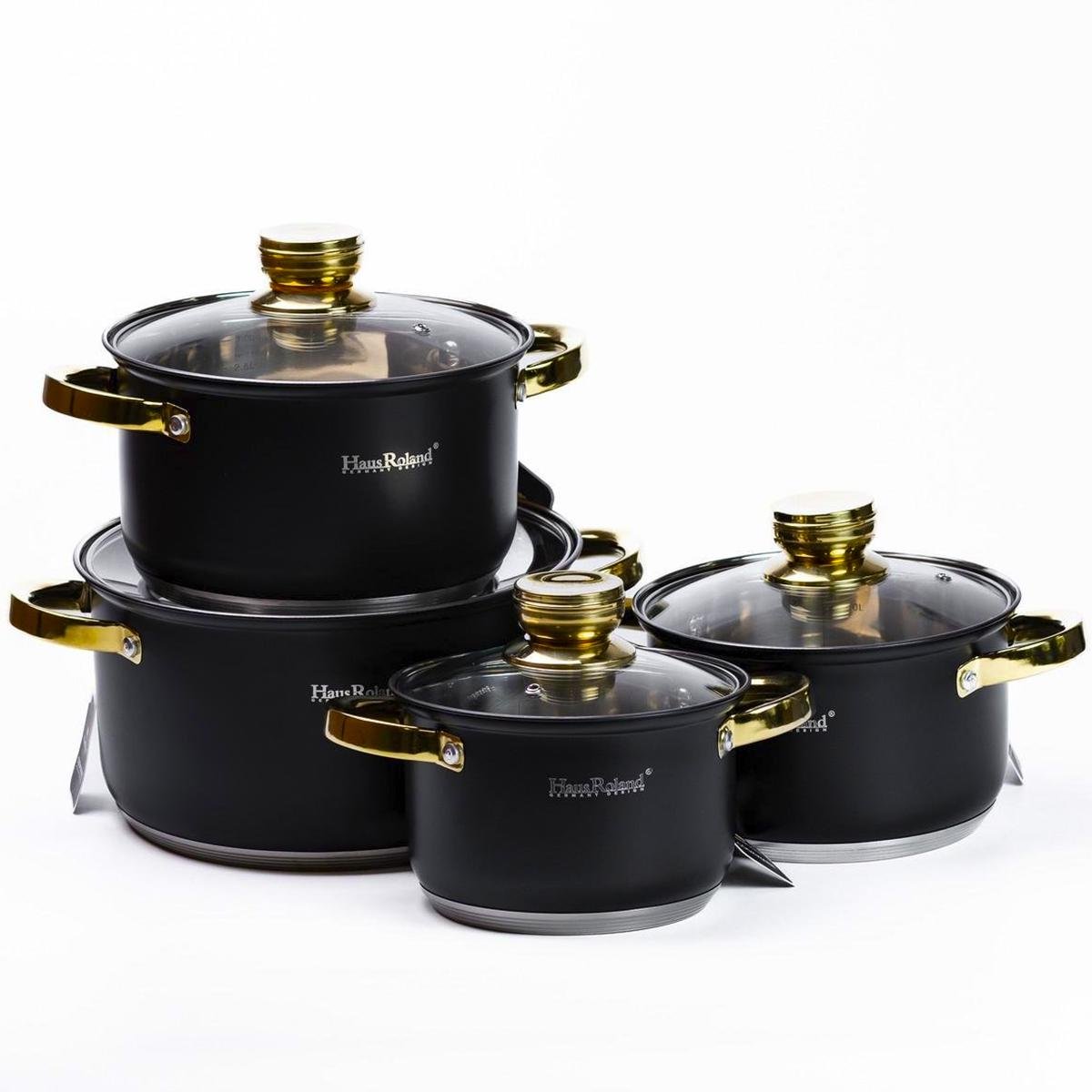 Набір каструль Haus Roland із нержавіючої сталі 6,1/3,9/2,8/2,1 л Чорний (HP33523) Набір каструль Haus Roland із нержавіючої сталі 6,1/3,9/2,8/2,1 л Чорний (HP33523)