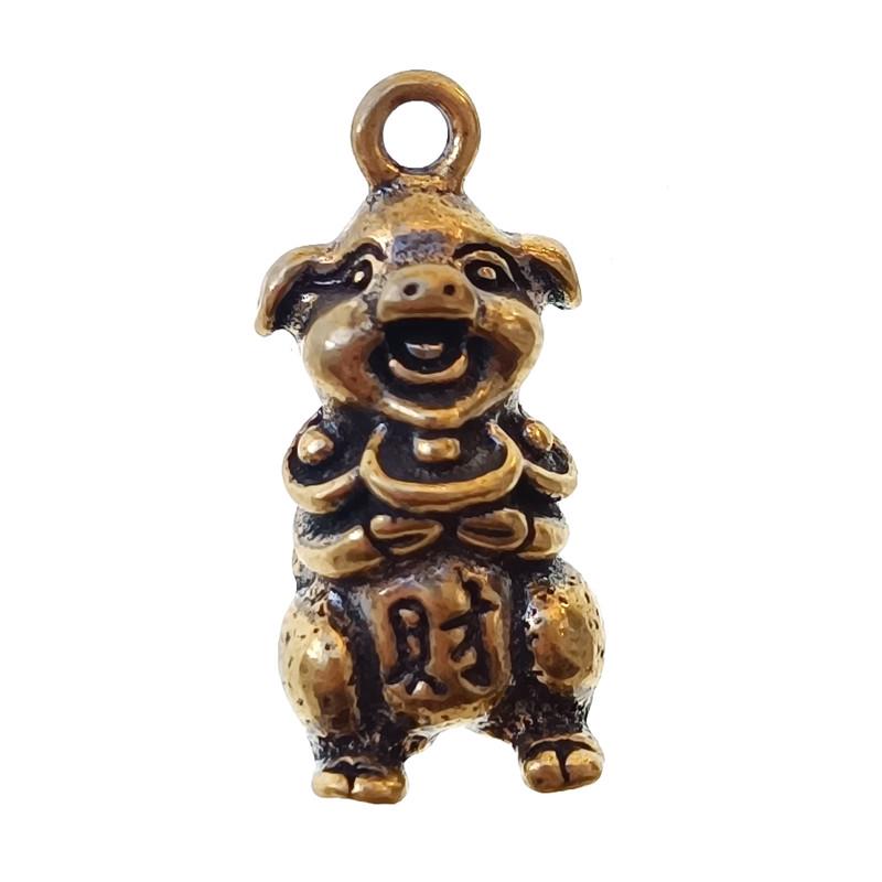 Кулон Свинья с чашей богатства латунь 3 см (C4848)