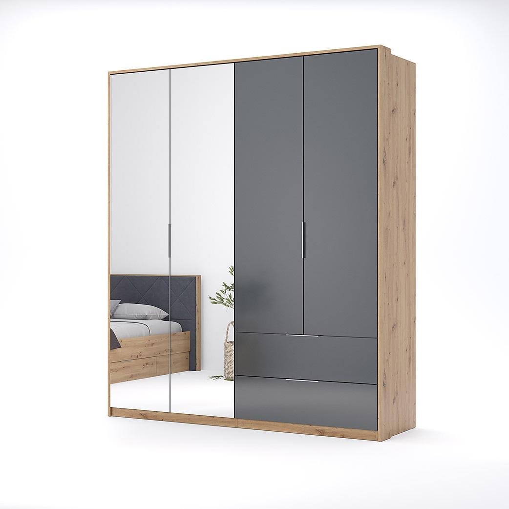 Шафа чотиридверна для одягу MiroMark 4Д2Ш Реймонд ламінована ДСП/дзеркало 550х550х2122 мм Дуб артізан/Антрацит (46092) - фото 1 Шафа чотиридверна для одягу MiroMark 4Д2Ш Реймонд ламінована ДСП/дзеркало 550х550х2122 мм Дуб артізан/Антрацит (46092) - фото 1