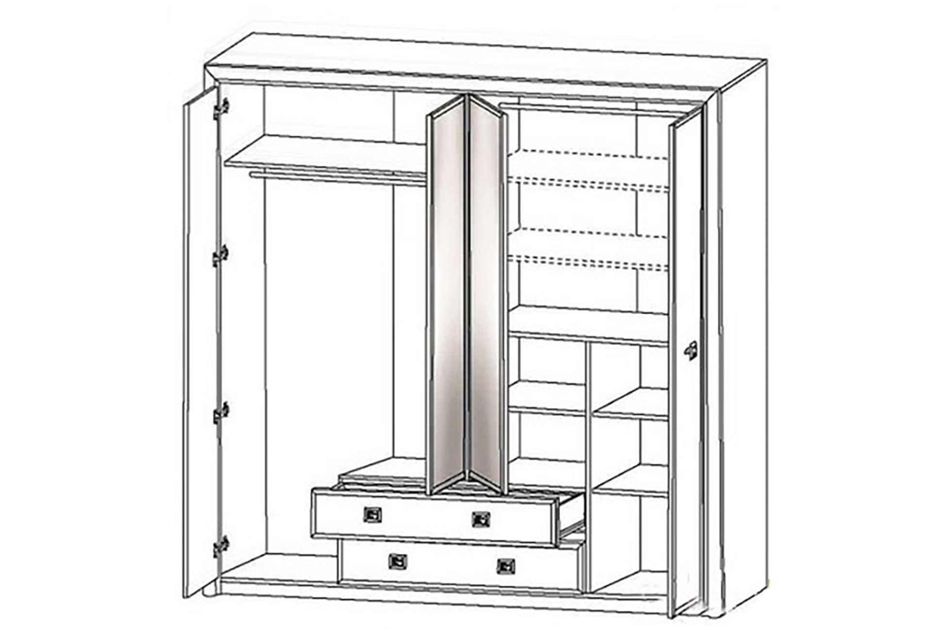 Шафа для спальні 4-дверна з дзеркалом Gerbor SZF4D2S Коен з ДСП 2140х565х1200 мм Венге (5719) - фото 4 Шафа для спальні 4-дверна з дзеркалом Gerbor SZF4D2S Коен з ДСП 2140х565х1200 мм Венге (5719) - фото 4