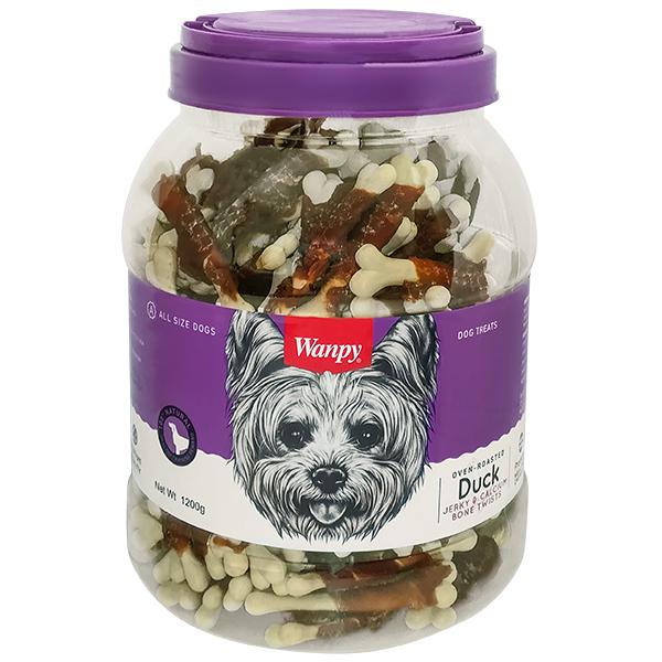 Лакомство для собак Wanpy Duck Jerky&Calcium Bone Twists кость с вяленой уткой и кальцием (DE-08H-Банка)