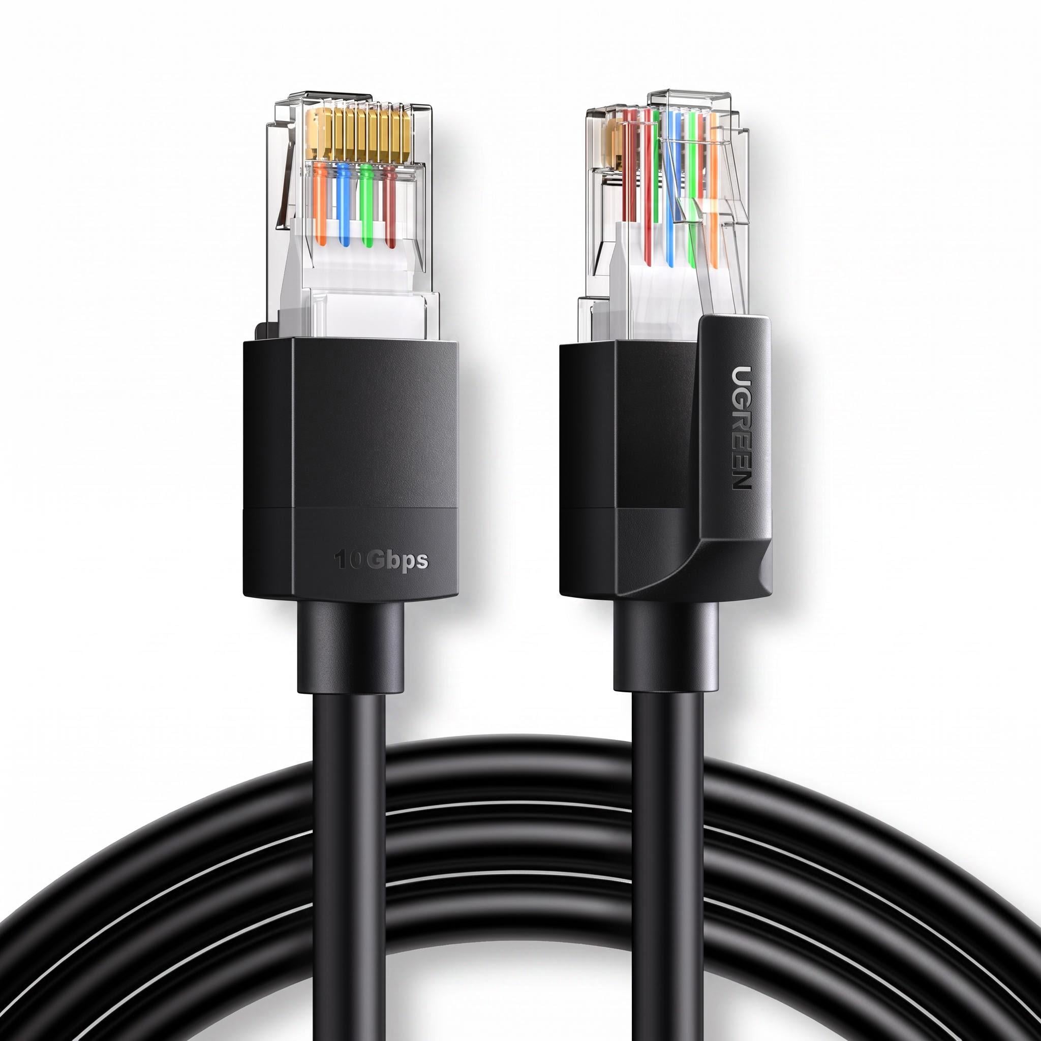 Патч-корд UGREEN NW315 20 м категория Cat 6A U/UTP до 10 Гбит/с RJ45-RJ45 500 МГц Черный (55164)