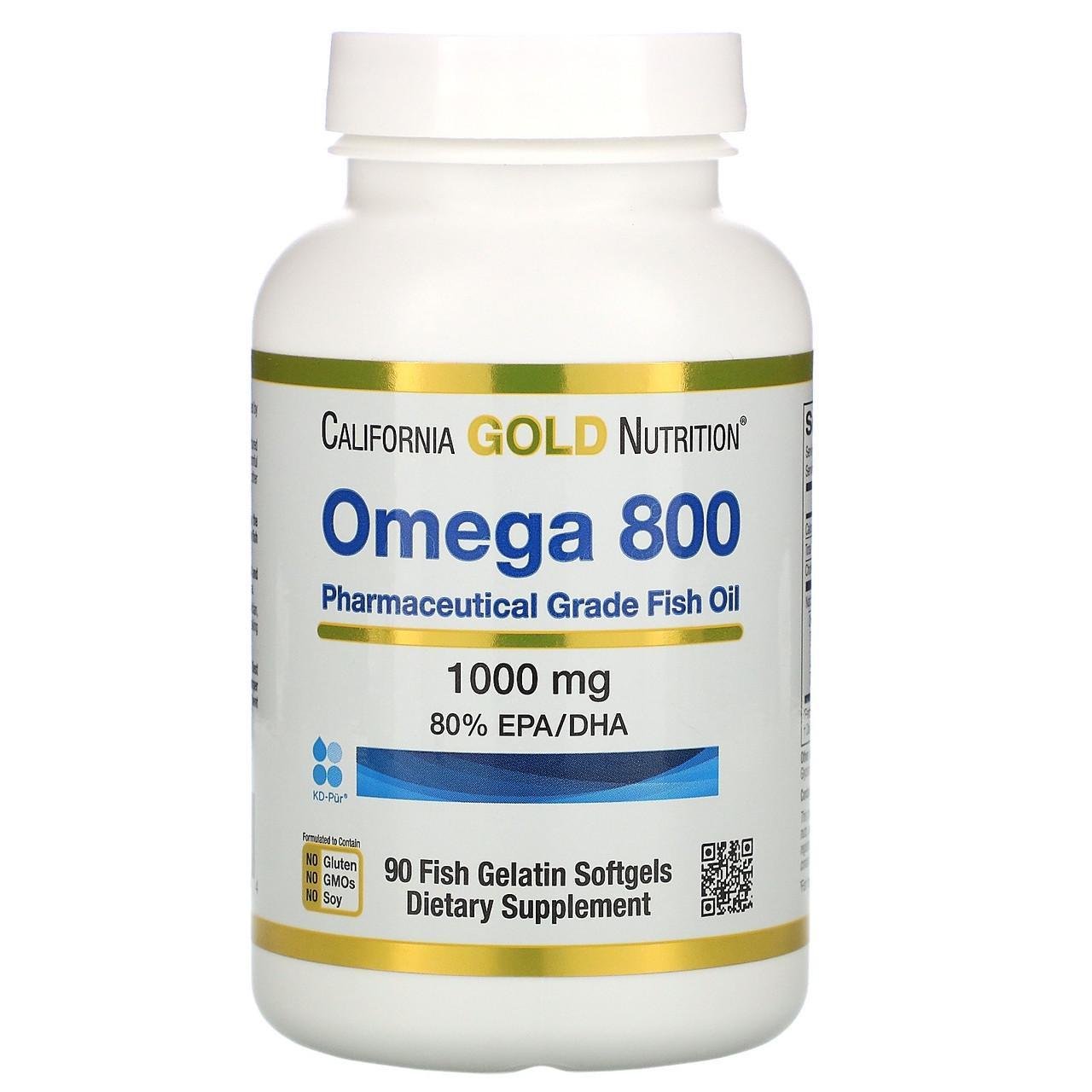 Омега 800 California Gold Nutrition Omega 800 Fish Oil 80% EPA/DHA 1000 мг 90 капс. (1322029855) - фото 1