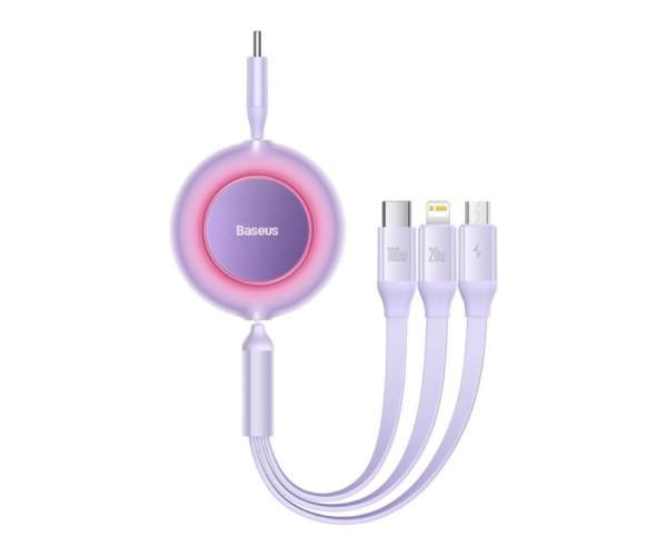 Кабель Data BASEUS Bright Mirror 2 Series Retractable Type-C to Lightning Type-C MicroUSB 3в1 100W 1,1 м Purple