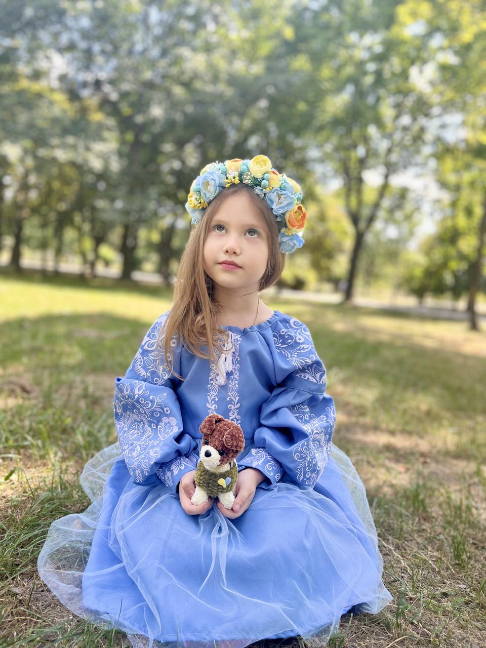 Платье вышиванка для девочек Пышное 104 см Голубой - фото 1