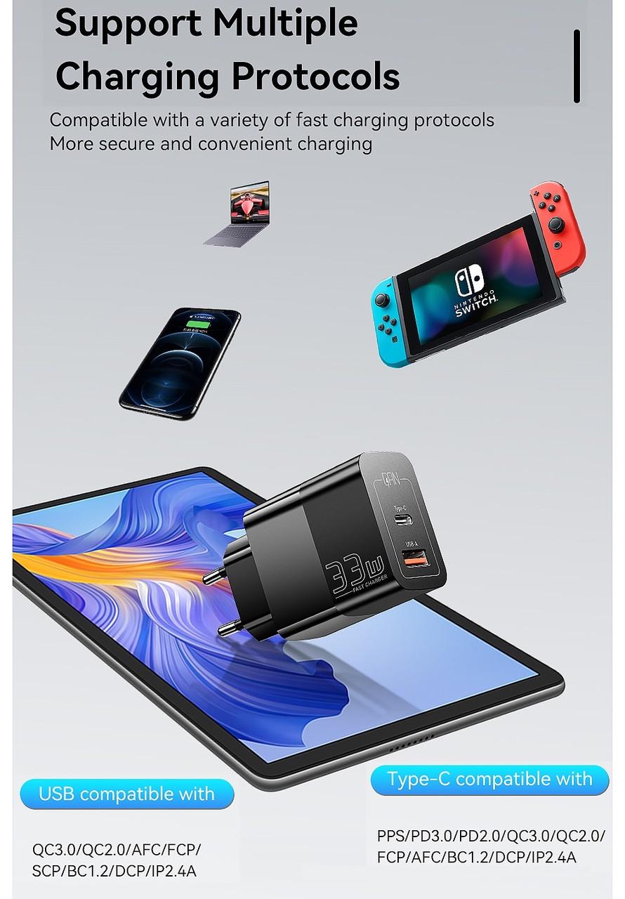 Зарядное устройство сетевое Essager 33W GaN III PD USB-C/USB-A (25397290) - фото 4 Зарядное устройство сетевое Essager 33W GaN III PD USB-C/USB-A (25397290) - фото 4