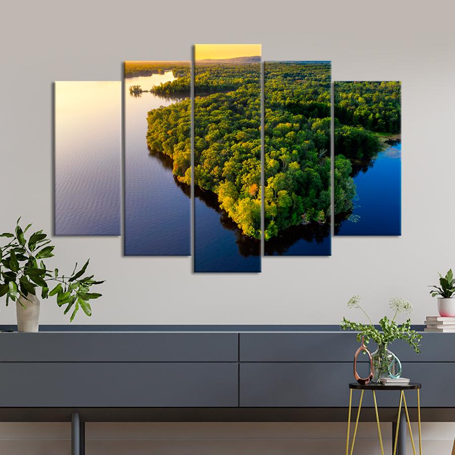 Картина природа Пышный зёлёный лес на берегу озера 137x85 см (A1088-5)