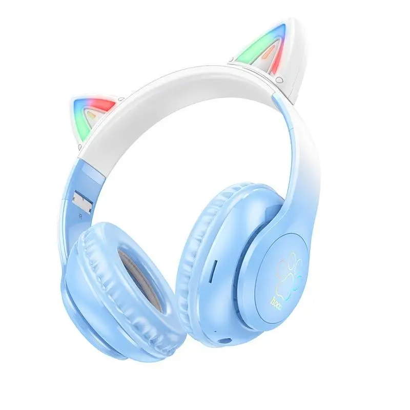 Наушники беспроводные Hoco Cat ears BT headphones W42 BT5.3 AUX/TF crystal Голубой