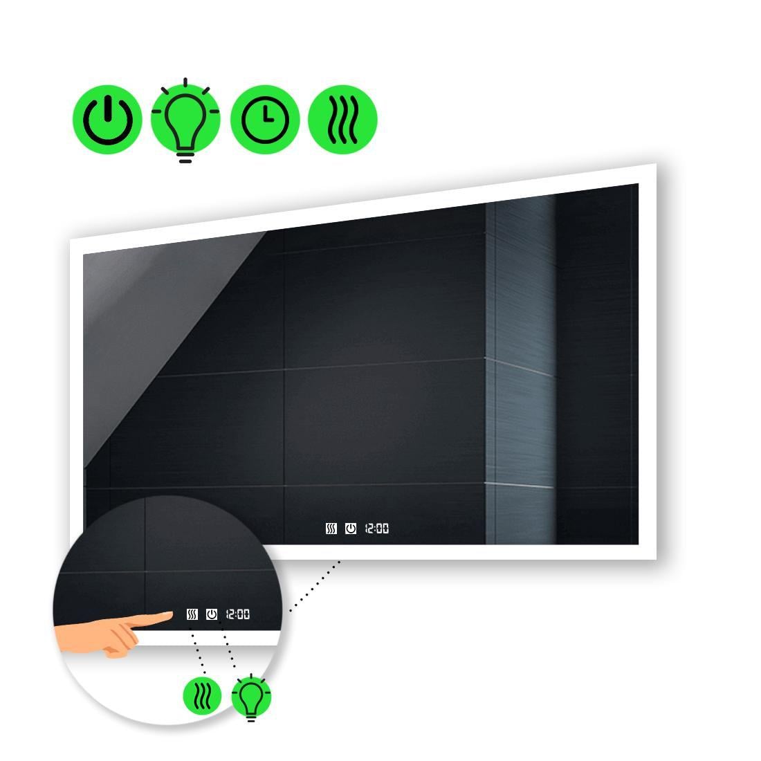 Зеркало с LED подсветкой Simphony с двумя сенсорами/часами и подогревом 70x60 см (Simphonyg06) Зеркало с LED подсветкой Simphony с двумя сенсорами/часами и подогревом 70x60 см (Simphonyg06)