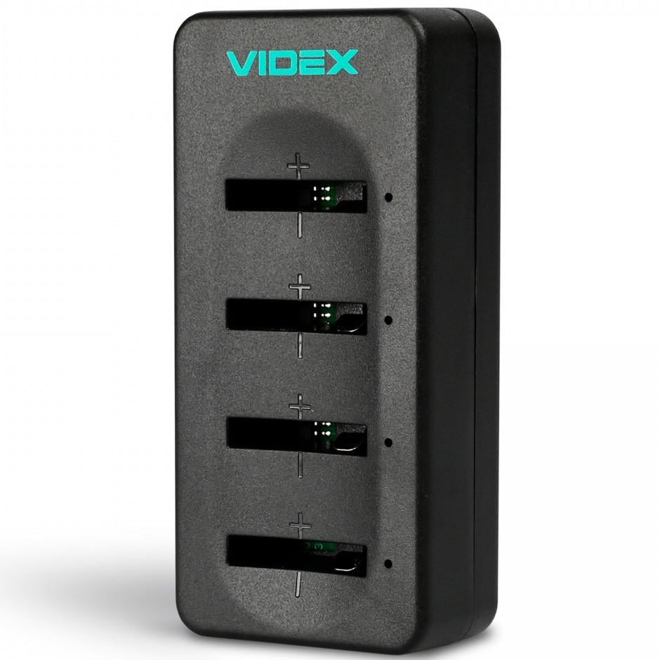 Зарядний пристрій Videx VCH-LC420 на 4 гнізда USB Type-C/LED для Li-ion акумуляторів LIR2016/2025/2032