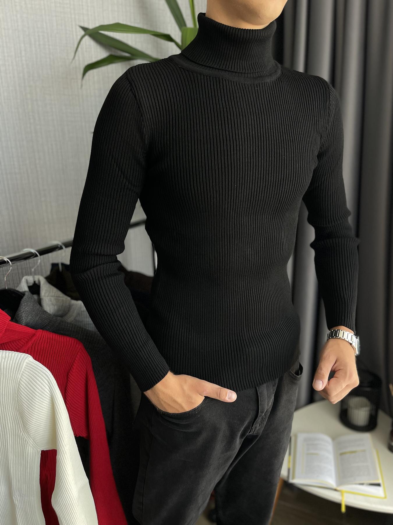 Гольф мужской с высокой горловиной в рубчик L Черный (26535/1) - фото 3 Гольф мужской с высокой горловиной в рубчик L Черный (26535/1) - фото 3