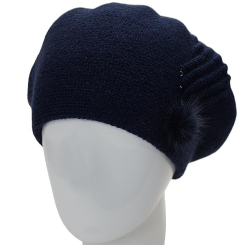 Берет женский двойной Lirus Ванеса с узором и стразами Синий