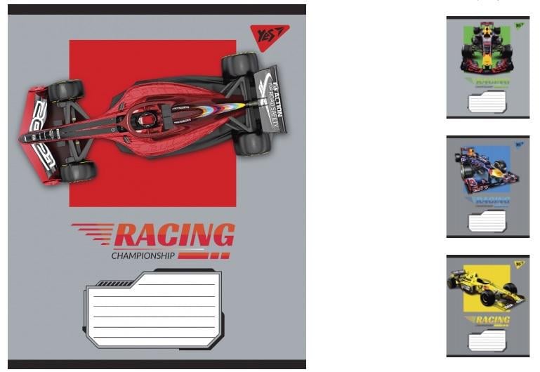 Зошити учнівські у клітинку YES Racing championship 12 арк. 25 шт. в уп. (MTT-148233)