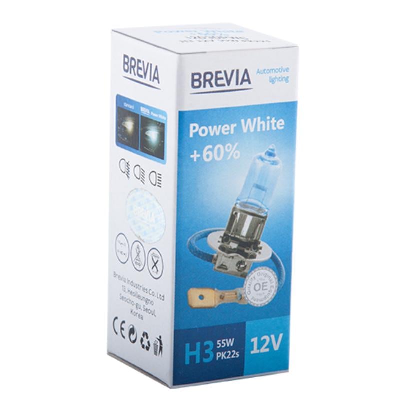 Галогеновая лампа Brevia H3 12V 55W PK22s Power White +60% 4300K CP