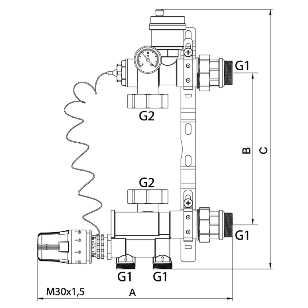 Насосно-смесительный узел для теплого пола ITAL MS1-C 1 x 1 нижнее подключение (SQ-1047066) - фото 7