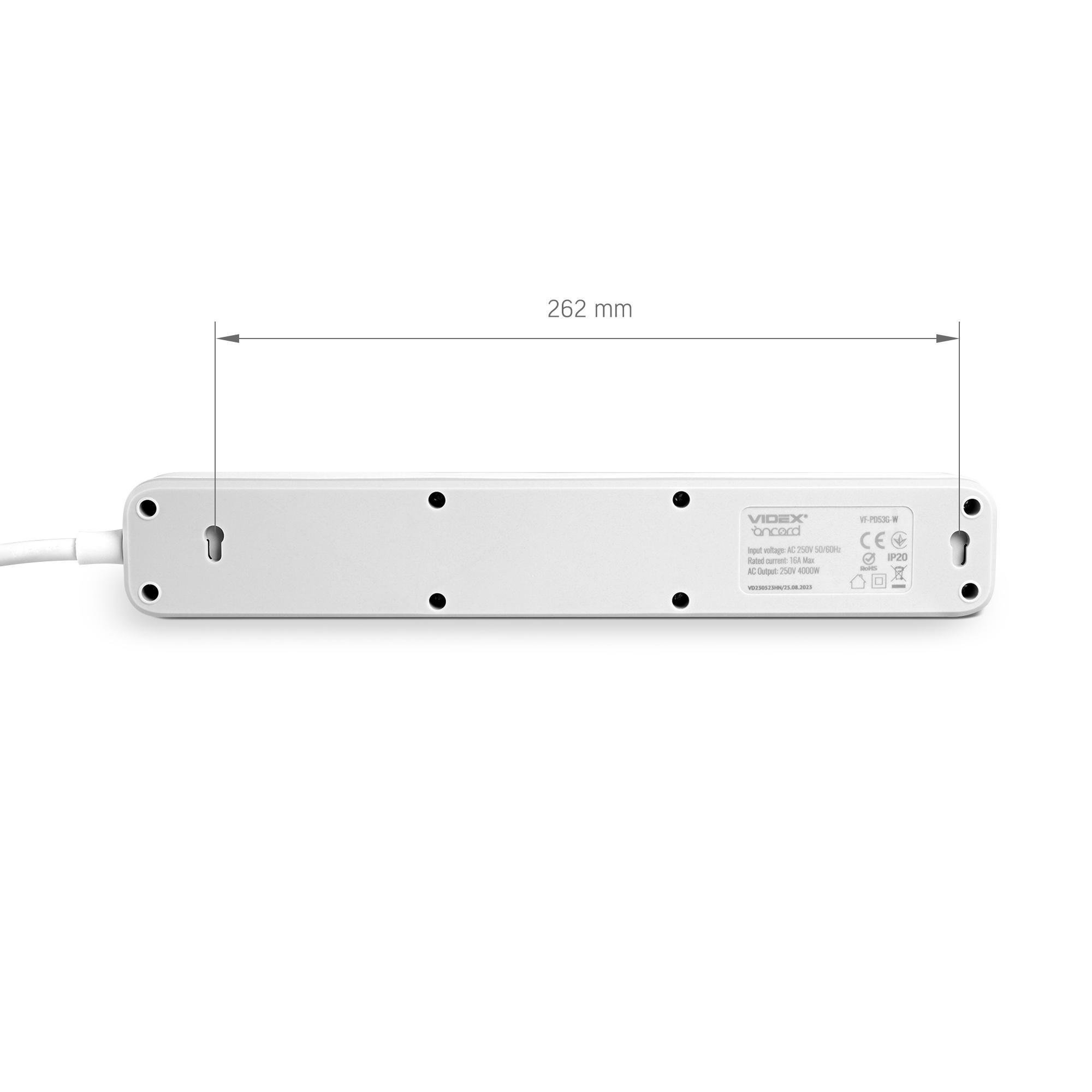 Подовжувач Videx ONCORD 5 гнізд із заземленням/кнопкою/шторками 3 м Білий (VF-PD53G-W) - фото 9