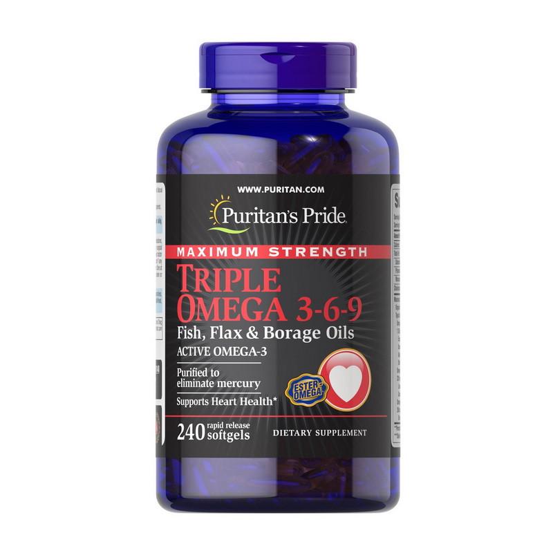 Омега Puritan's Pride Maximum Strength Triple Omega 3-6-9 Fish Flax & Borage Oils 240 капс. (08547-01)