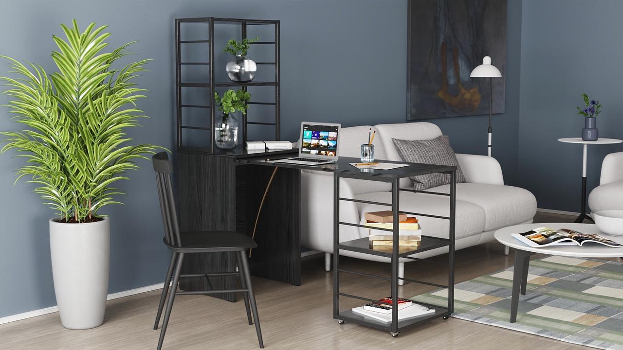 Стол-тумба трансформер Ferrum-decor Смарт 3/1 с этажеркой металл/ДСП 16 мм 1430x1450x500 мм Черный/Сосная Кембра (FRD-105111) - фото 10