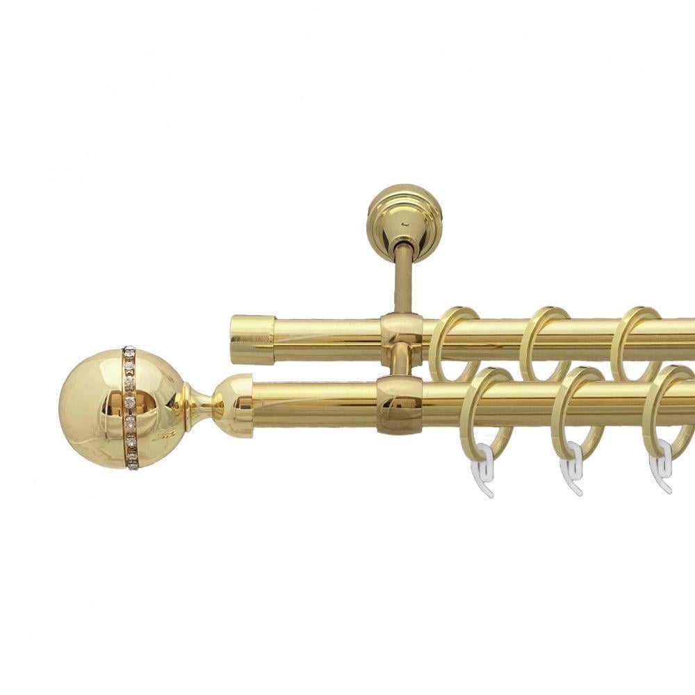 Карниз металлический Orvit Кортеза двухрядная литая/гладкая труба/кольцо фасонное металлическое Золото 19/19 мм 300 см (00-00009457)