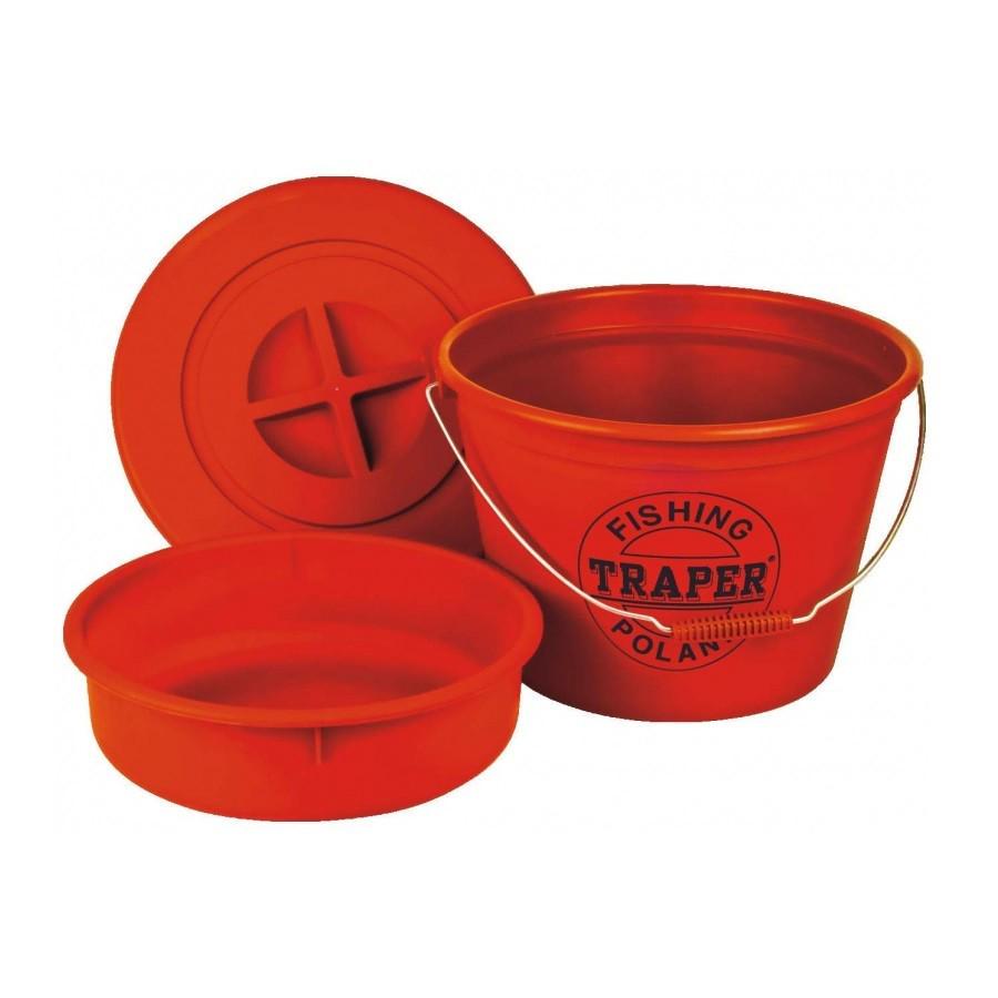 Ведро для прикормки Traper 25 л с тазом и крышкой Красный