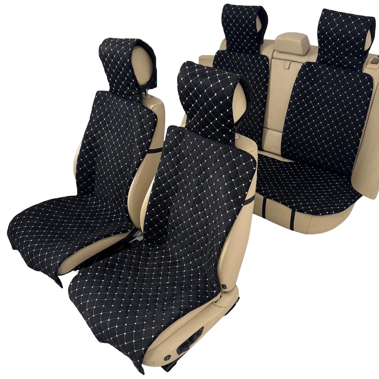 Накидки-чохли на передні та задні сидіння з алькантари Runa з підголівником Чорний (343-4-N)