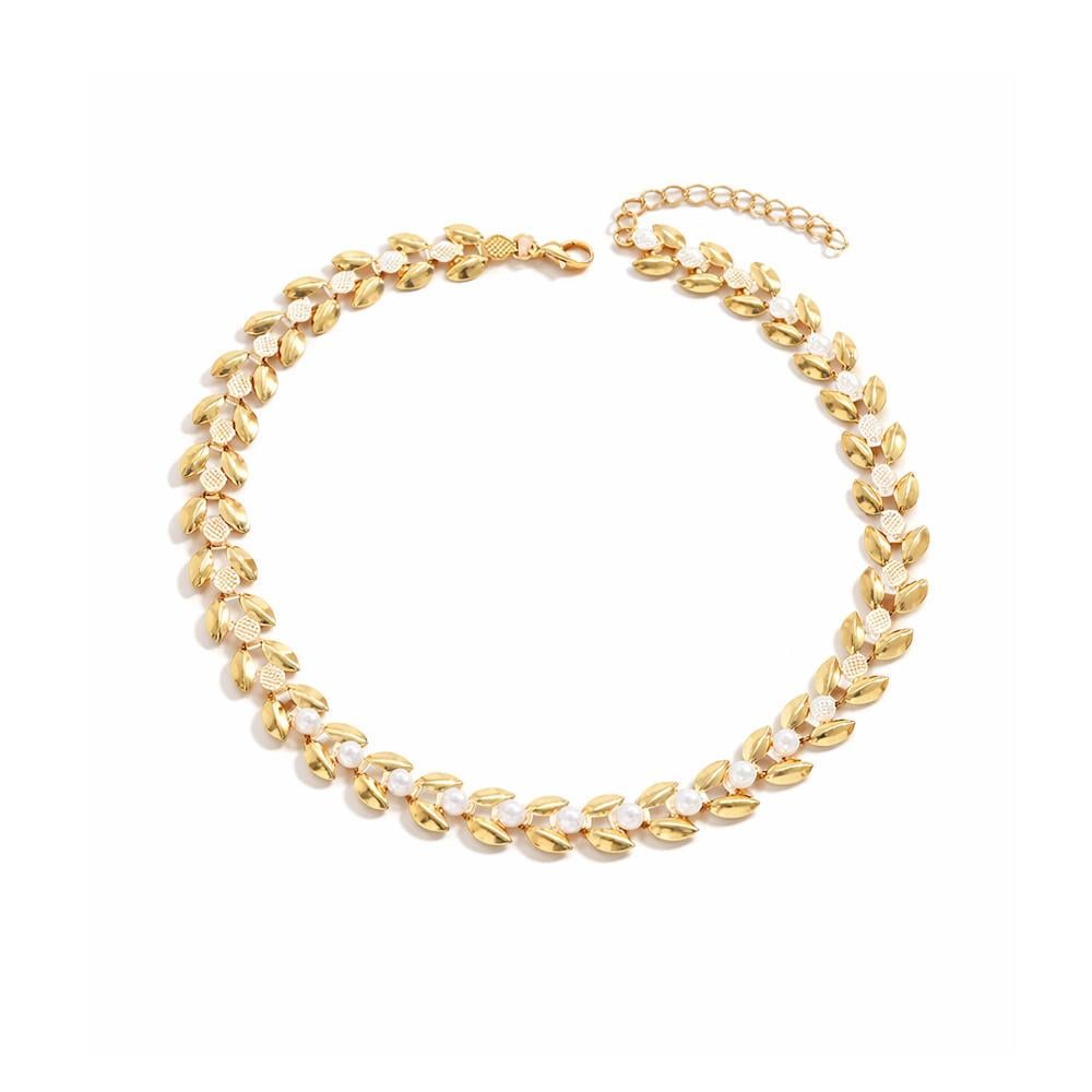 Колье-чокер женское колосок с искусственным жемчугом Золотистый с белым (3000004232)