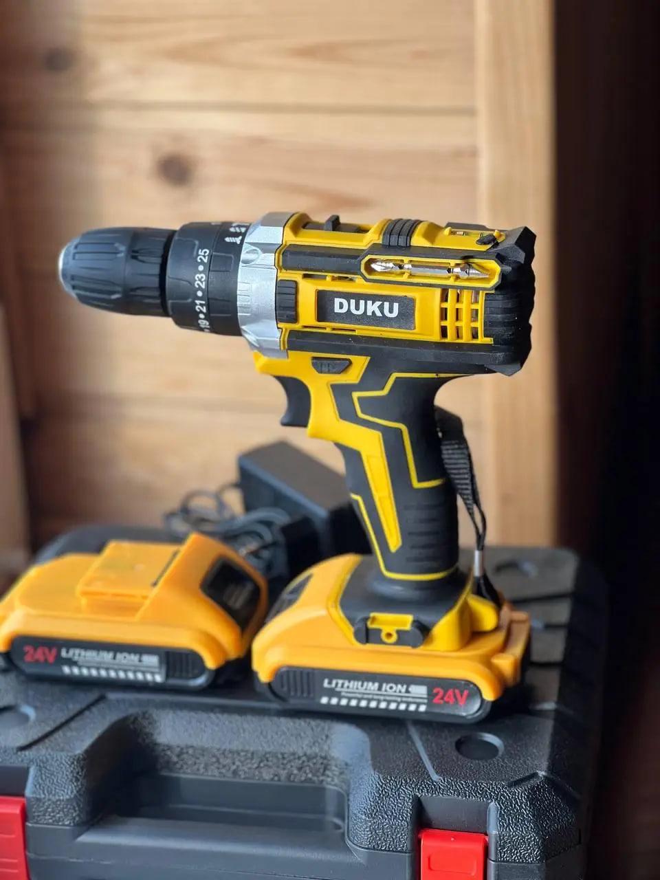 Шурупокрут акумуляторний DUKU з набором біт/свердел/інструментів і насадками в кейсі з 2-ма акумуляторами 24V 5Ah - фото 7 Шурупокрут акумуляторний DUKU з набором біт/свердел/інструментів і насадками в кейсі з 2-ма акумуляторами 24V 5Ah - фото 7