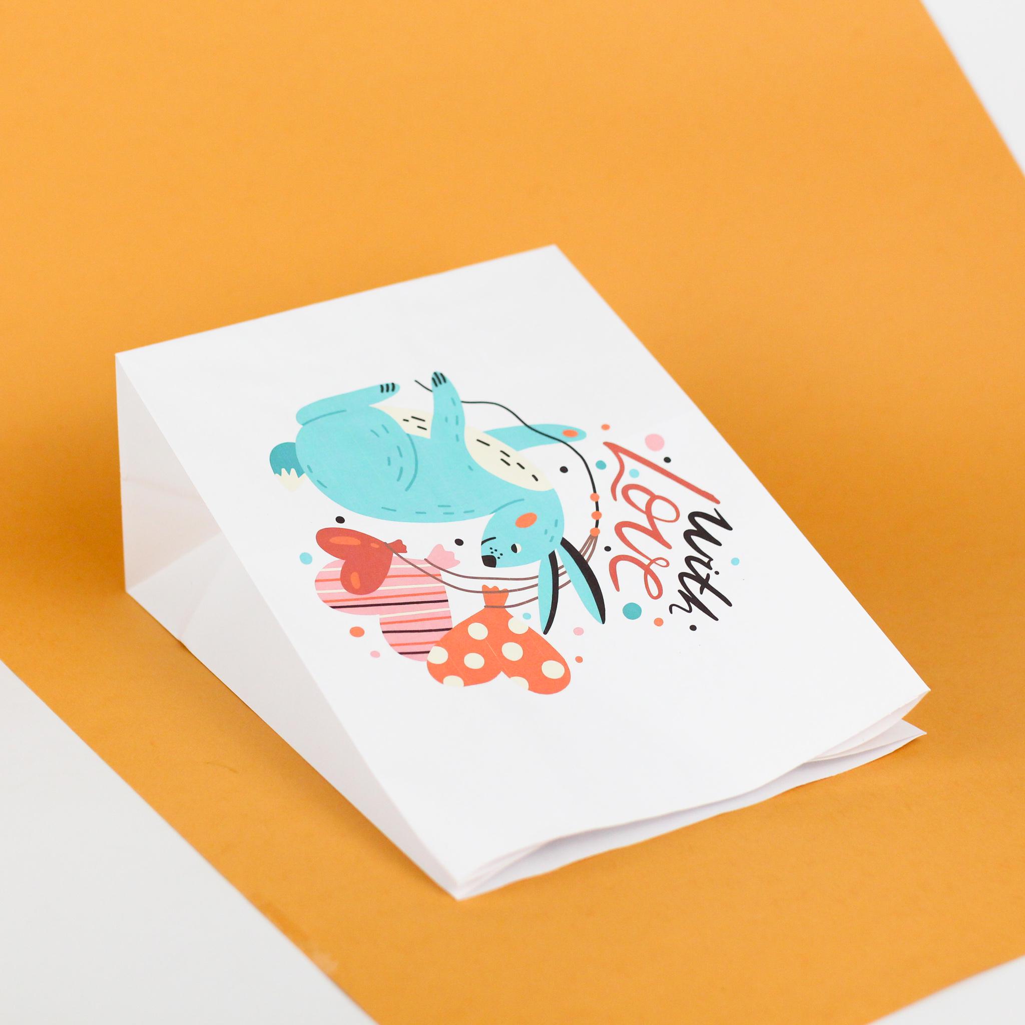 Пакет подарочный романтичный без ручек с кроликом 15 шт. 260х150х350 мм - фото 3