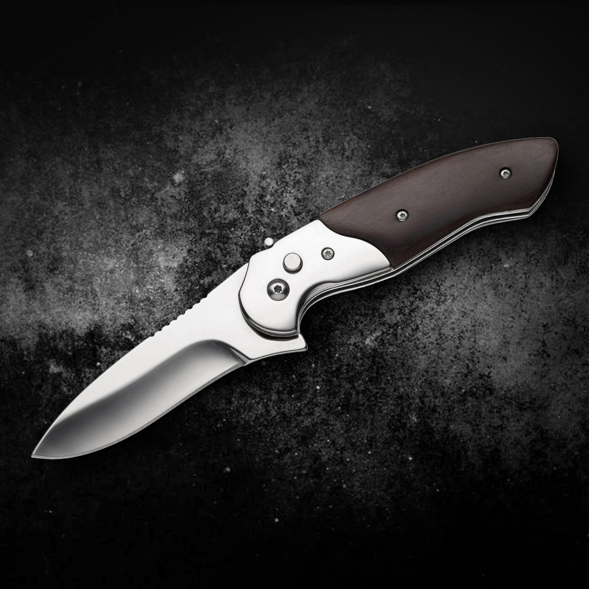 Ніж викидний кишеньковий з дерев'яною рукояткою (HB74)