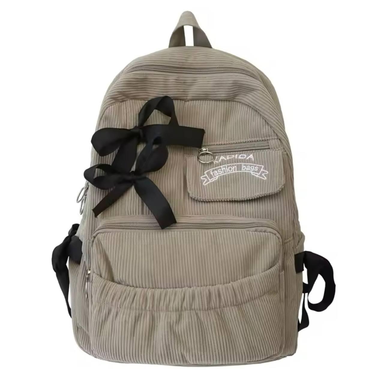 Рюкзак вельветовый с бантиками женский для подростков Хаки
